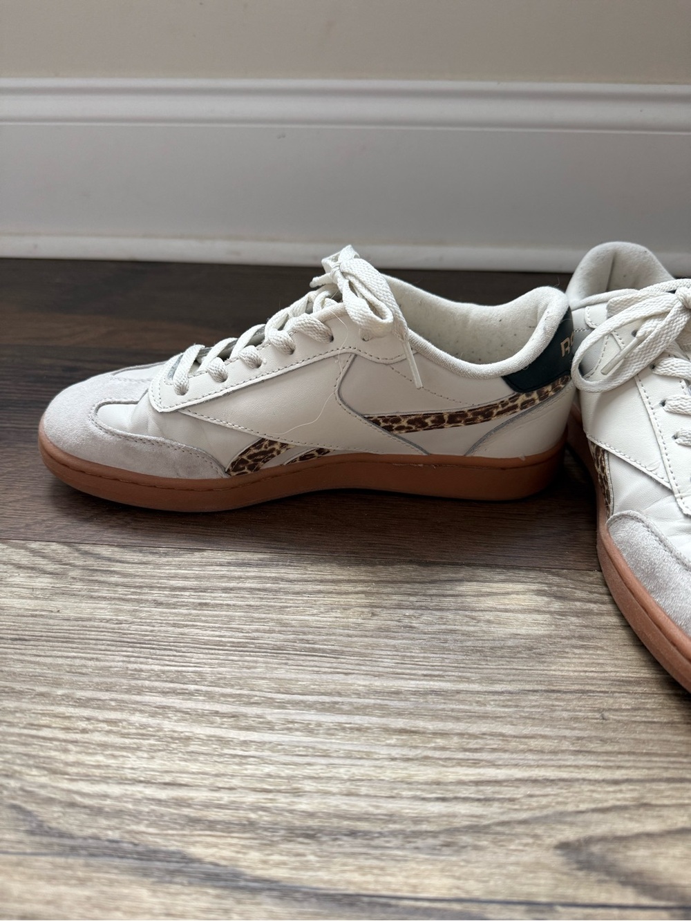 Reebok White Leather Sneakers with Leopard Accent size 7